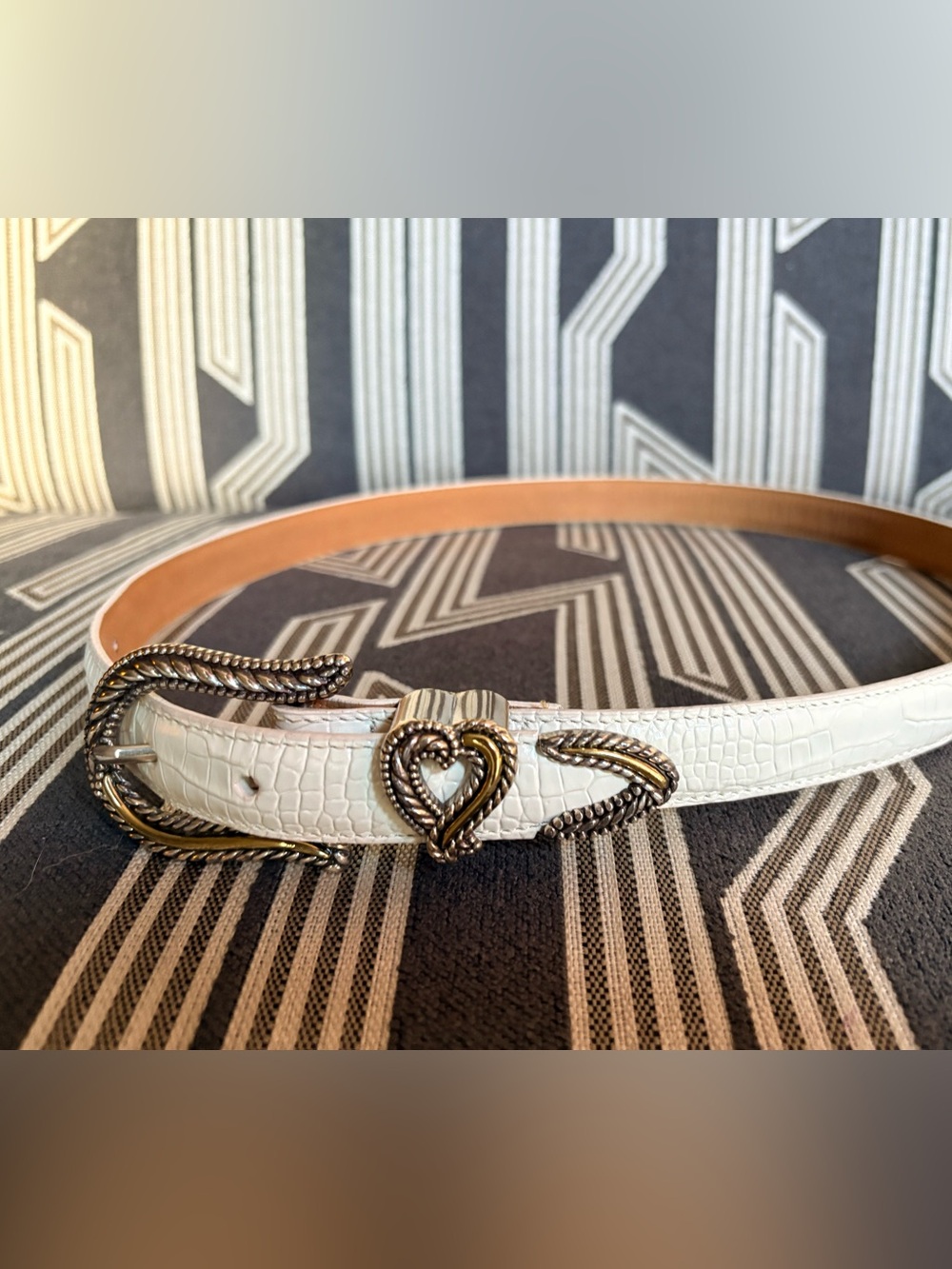 VTG Brighton White Croc Metal Heart Belt Size L - Picture 9 of 15
